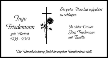Traueranzeige von Inge Friedemann von vrm-trauer