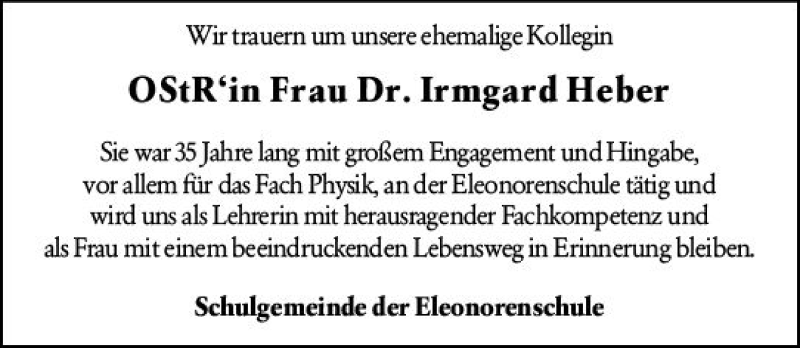  Traueranzeige für Irmgard Heber vom 23.10.2019 aus vrm-trauer