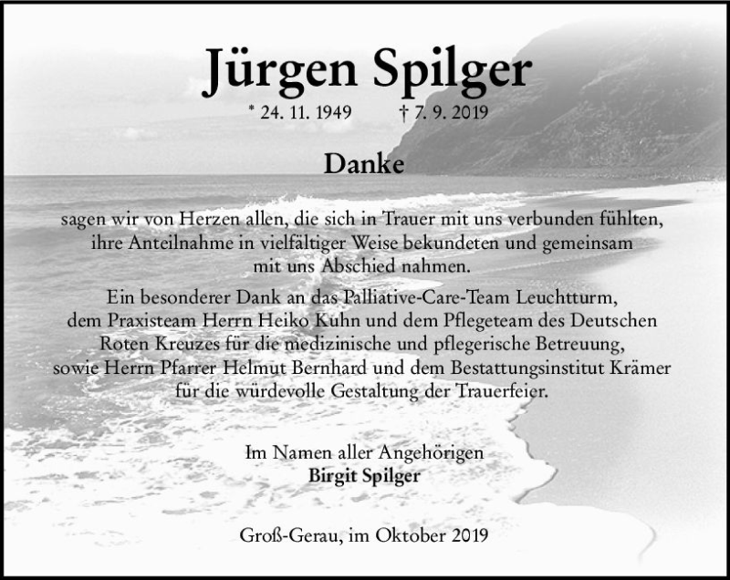  Traueranzeige für Jürgen Spilger vom 12.10.2019 aus vrm-trauer
