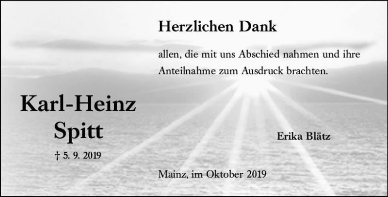  Traueranzeige für Karl-Heinz Spitt vom 12.10.2019 aus vrm-trauer