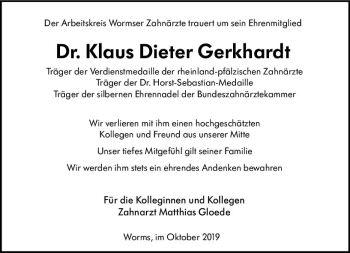 Traueranzeige von Klaus Dieter Gerkhardt von vrm-trauer