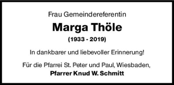 Traueranzeige von Marga Thöle von vrm-trauer