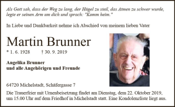 Traueranzeige von Martin Brunner von vrm-trauer