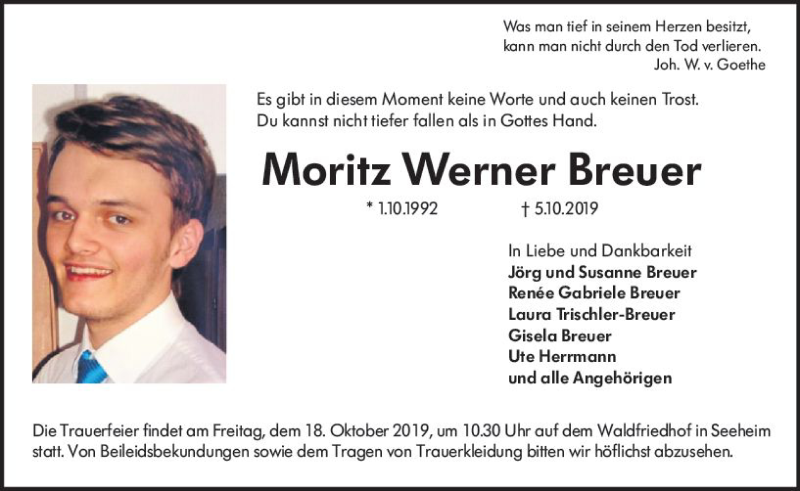  Traueranzeige für Moritz Werner Breuer vom 12.10.2019 aus vrm-trauer