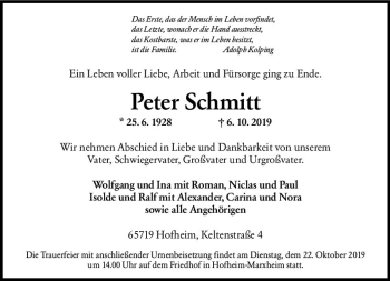 Traueranzeige von Peter Schmitt von vrm-trauer