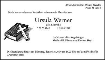 Traueranzeige von Ursula Werner von vrm-trauer