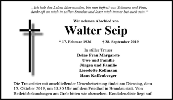 Traueranzeige von Walter Seip von vrm-trauer