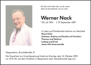 Traueranzeige von Werner Nack von vrm-trauer