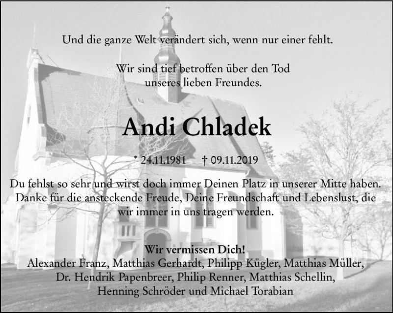  Traueranzeige für Andi Chladek vom 15.11.2019 aus vrm-trauer