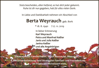 Traueranzeige von Berta Weyrauch von vrm-trauer