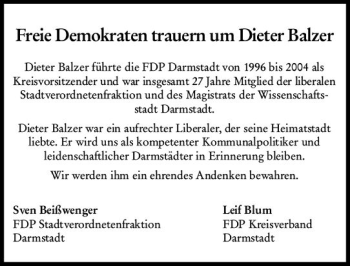 Traueranzeige von Dieter Balzer von vrm-trauer