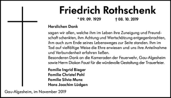 Traueranzeige von Friedrich Rothschenk von vrm-trauer