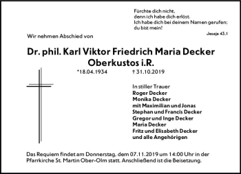 Traueranzeige von Friedrich Maria Decker von vrm-trauer