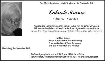 Traueranzeige von Gabriele Krämer von vrm-trauer