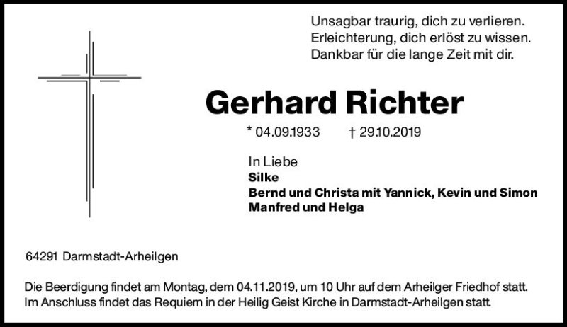  Traueranzeige für Gerhard Richter vom 02.11.2019 aus vrm-trauer