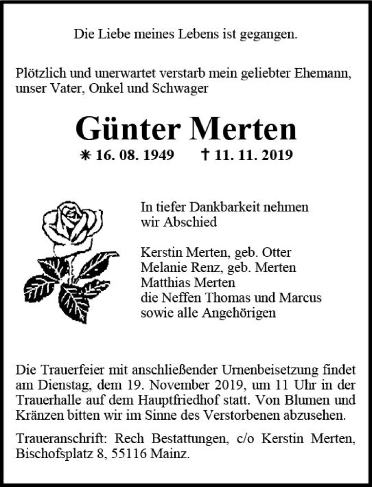  Traueranzeige für Günter Merten vom 16.11.2019 aus vrm-trauer