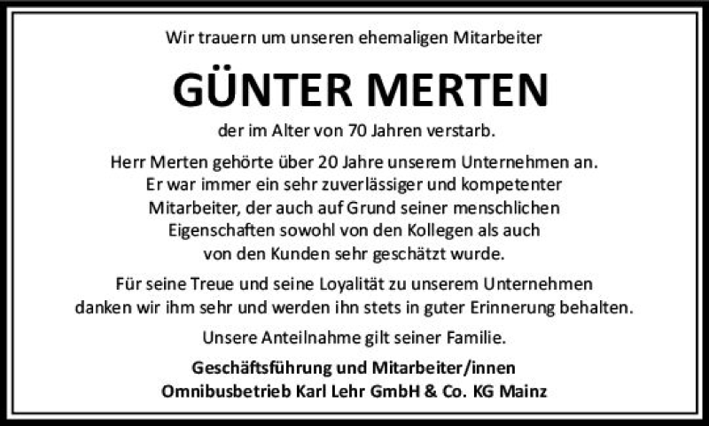  Traueranzeige für Günter Merten vom 16.11.2019 aus vrm-trauer