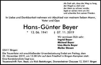 Traueranzeige von Hans-Günter Beyer von vrm-trauer