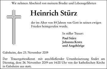 Traueranzeige von Heinrich Stürz von vrm-trauer