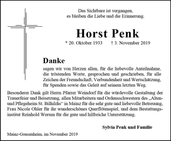 Traueranzeige von Horst Penk von vrm-trauer