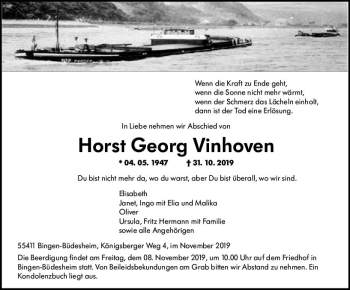 Traueranzeige von Horst Georg Vinhoven von vrm-trauer