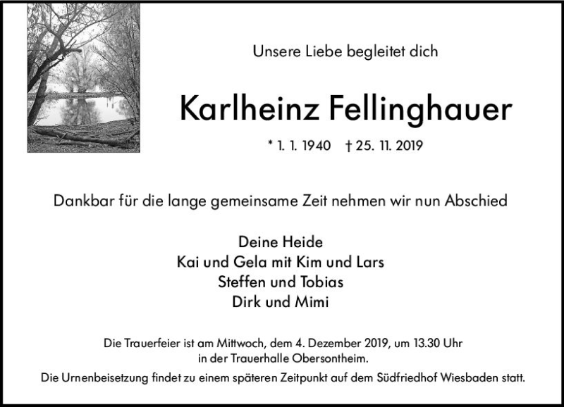  Traueranzeige für Karlheinz Fellinghauer vom 30.11.2019 aus vrm-trauer