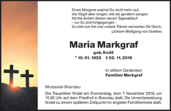 Traueranzeige von Maria Markgraf von vrm-trauer