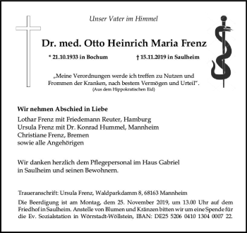 Traueranzeige von Otto Heinrich Maria Frenz von vrm-trauer