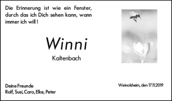 Traueranzeige von Winni Kaltenbach von vrm-trauer