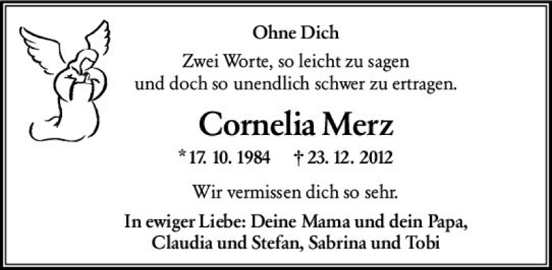  Traueranzeige für Cornelia Merz vom 23.12.2019 aus vrm-trauer