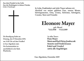 Traueranzeige von Eleonore Mayer von vrm-trauer