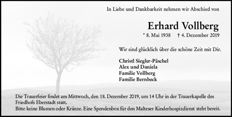  Traueranzeige für Erhard Vollberg vom 14.12.2019 aus vrm-trauer