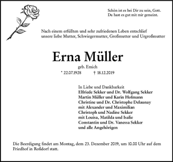 Traueranzeige von Erna Müller von vrm-trauer