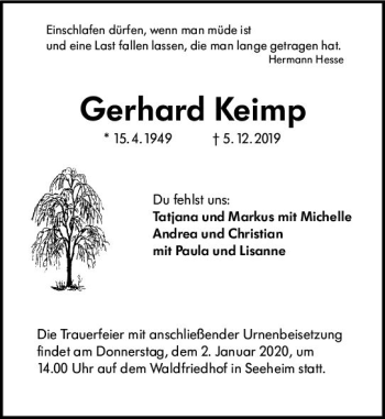 Traueranzeige von Gerhard Keimp von vrm-trauer