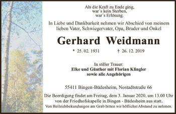 Traueranzeige von Gerhard Weidmann von vrm-trauer