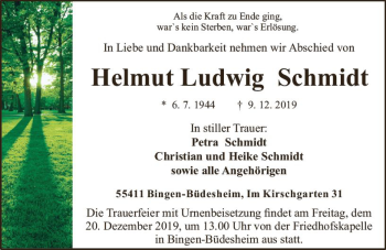 Traueranzeige von Helmut Ludwig Schmidt von vrm-trauer