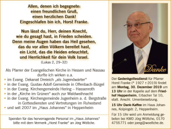 Traueranzeige von Horst Franke von vrm-trauer