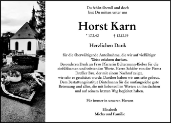 Traueranzeige von Horst Karn von vrm-trauer