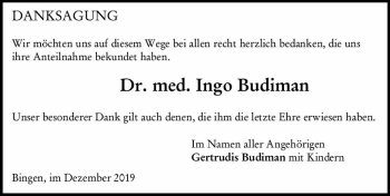 Traueranzeige von Ingo Budiman von vrm-trauer