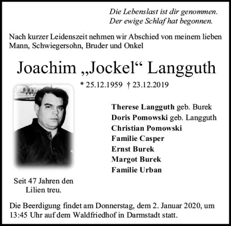  Traueranzeige für Joachim Langguth vom 30.12.2019 aus vrm-trauer