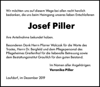 Traueranzeige von Josef Piller von  Wetzlarer Neue Zeitung
