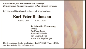 Traueranzeige von Karl-Peter Rothmann von vrm-trauer