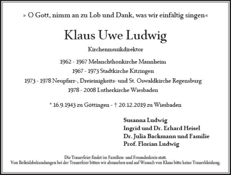  Traueranzeige für Klaus Uwe Ludwig vom 28.12.2019 aus vrm-trauer