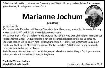 Traueranzeige von Marianne Jochum von vrm-trauer
