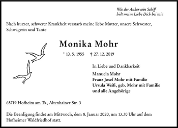 Traueranzeige von Monika Mohr von vrm-trauer