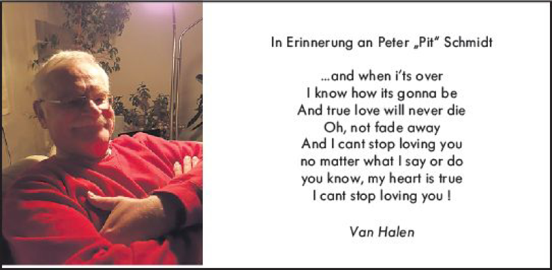  Traueranzeige für Peter Schmidt vom 24.12.2019 aus vrm-trauer