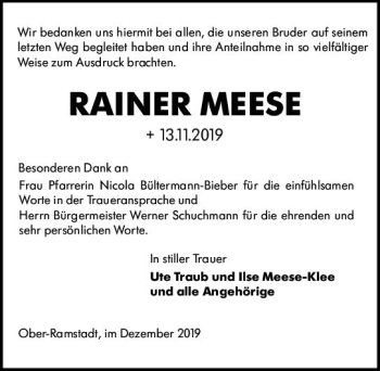 Traueranzeige von Raner Meese von vrm-trauer