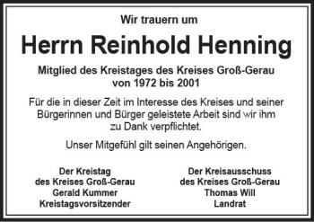 Traueranzeige von Reinhold Henning von vrm-trauer