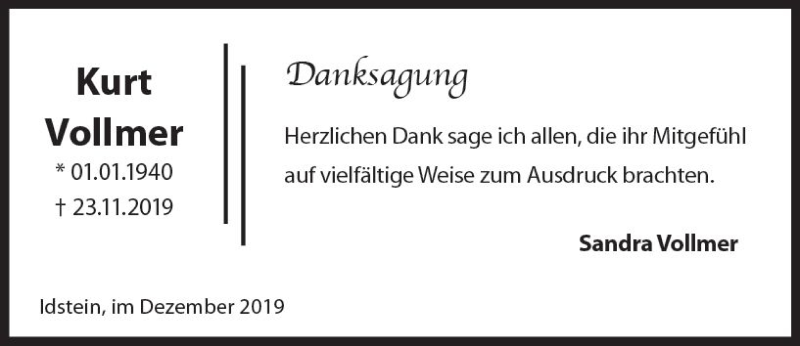  Traueranzeige für Sandra Vollmer vom 21.12.2019 aus vrm-trauer