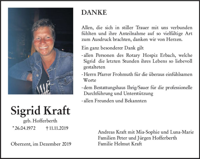  Traueranzeige für Sigrid Kraft vom 21.12.2019 aus vrm-trauer